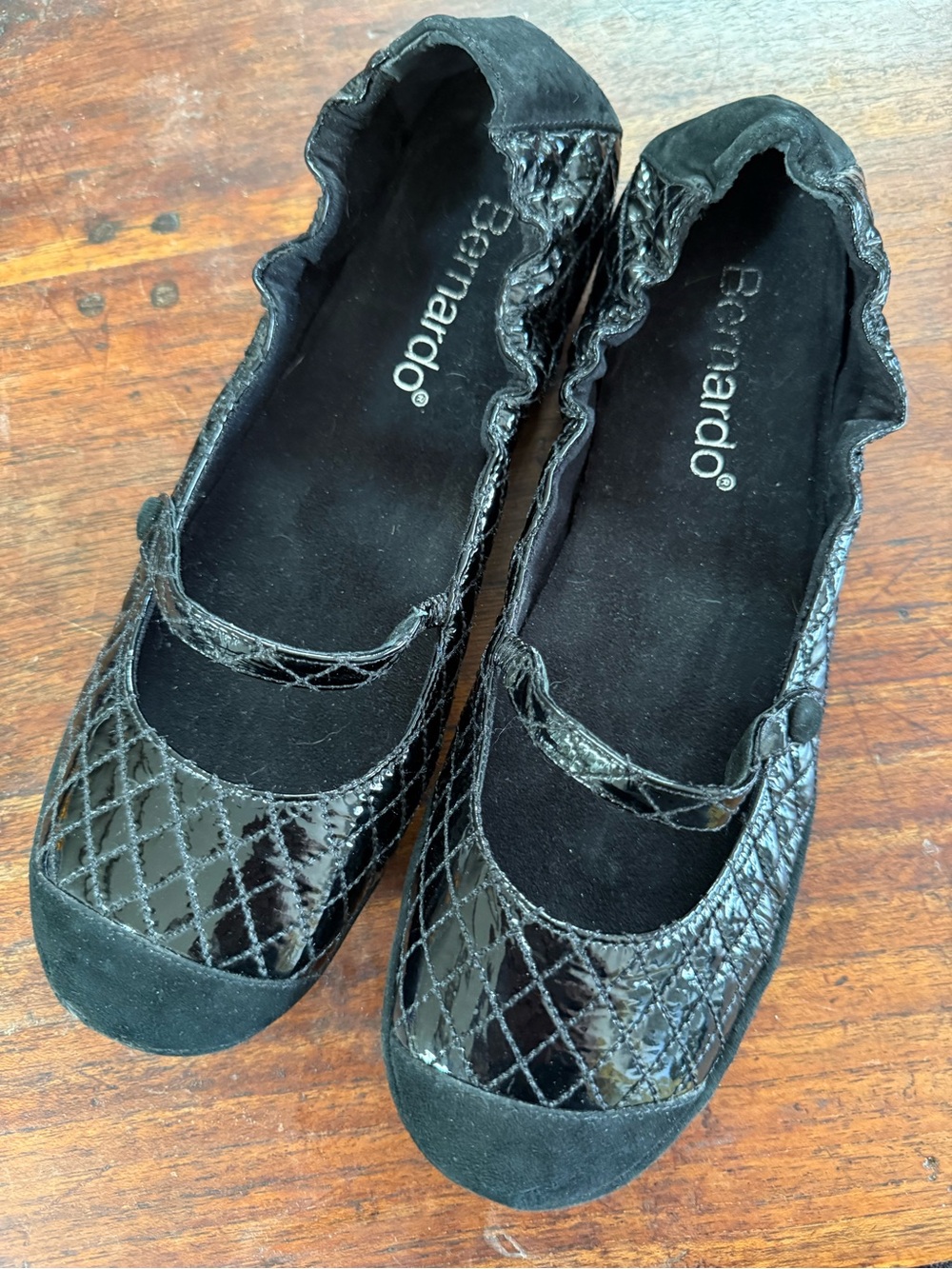 Bernardo Black Quilted Patent Mary Jane Flats
